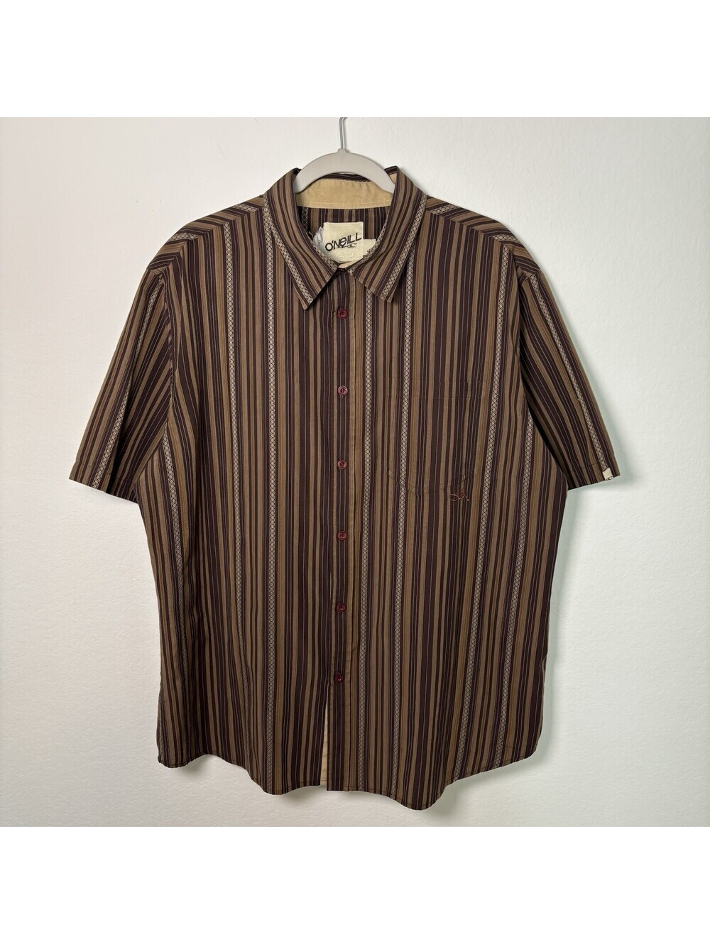 VTG Y2K O’Neill Men’s Button Up Short Sleeve XL Brown striped Surf Skate 2000s